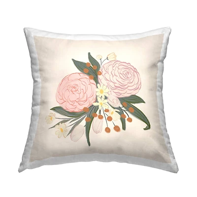 Stupell Industries Delicate Peony Mixed Flower Buds Arrangement Throw Pillow, 18" x 18"
