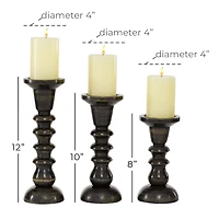 Dark Brown Mango Wood Traditional Ridged Candle Holder Set