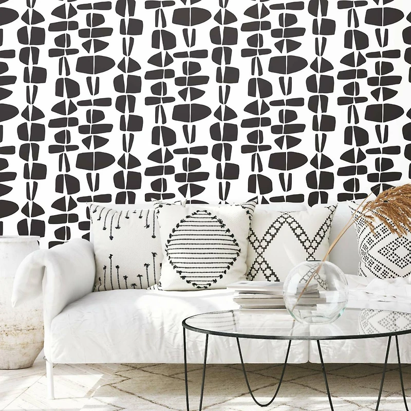 RoomMates Black Stacked Stones Peel & Stick Wallpaper