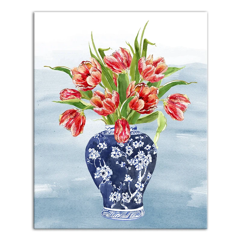 Chinoiseire Tulips 16" x 20" Canvas Wall Art