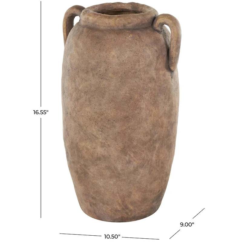 16.5" Copper Antique-Style Textured Ceramic Vase with Handles