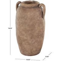 16.5" Copper Antique-Style Textured Ceramic Vase with Handles