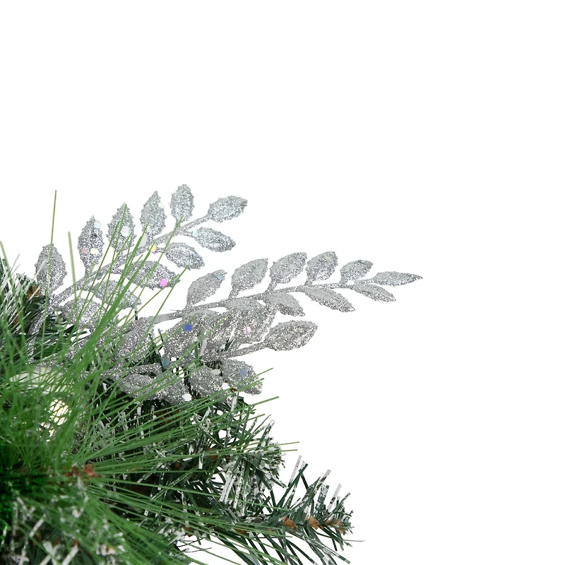 30" Green Pine & Needle Triple Candle Holder with Pinecones & Christmas Ornaments