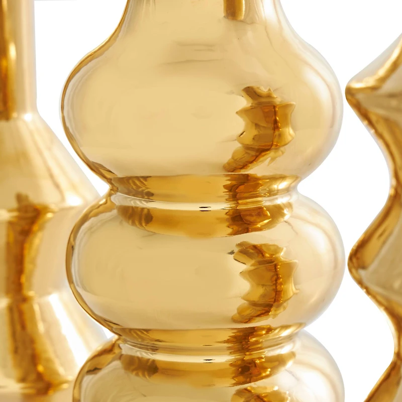 Gold Ceramic Abstract Bubble Ribbed Vase Set