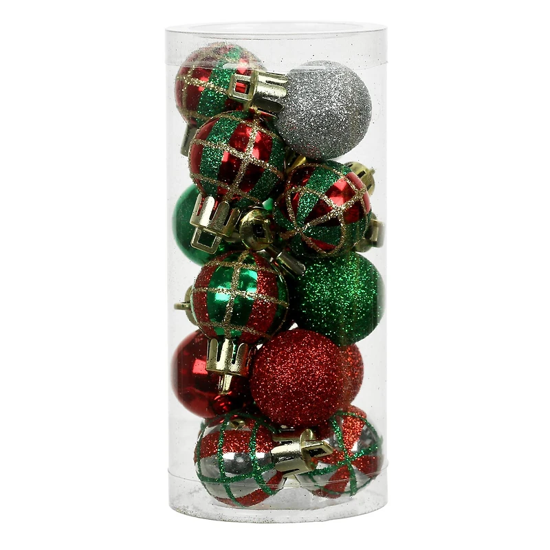 16 Pack 25mm Mini Plaid Plastic Ball Ornaments by Ashland®