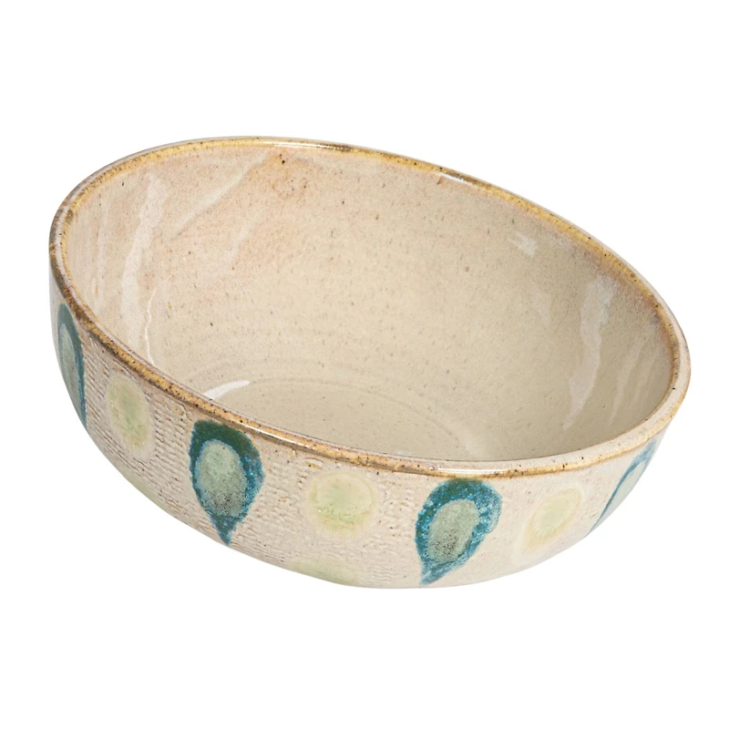 Hello Honey® Tan & Marine Round Geometric Stoneware Bowl