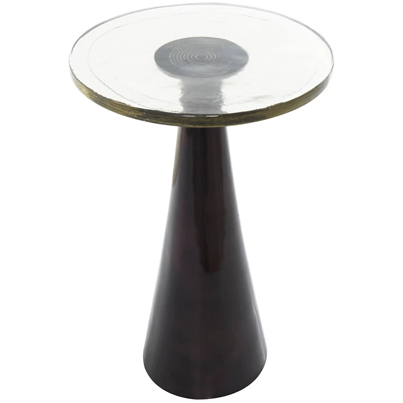 22" Black Aluminum Geometric Cone Accent Table with Textured Glass Tabletop