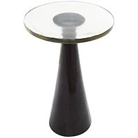 22" Black Aluminum Geometric Cone Accent Table with Textured Glass Tabletop