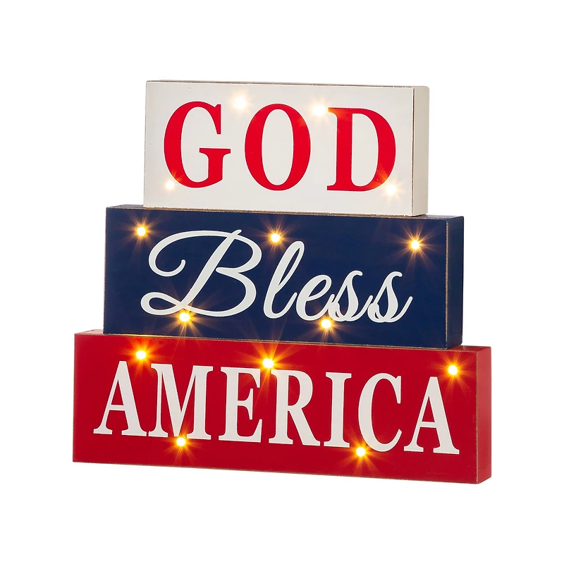 Glitzhome® 12" LED Wooden Patriotic Block Sign
