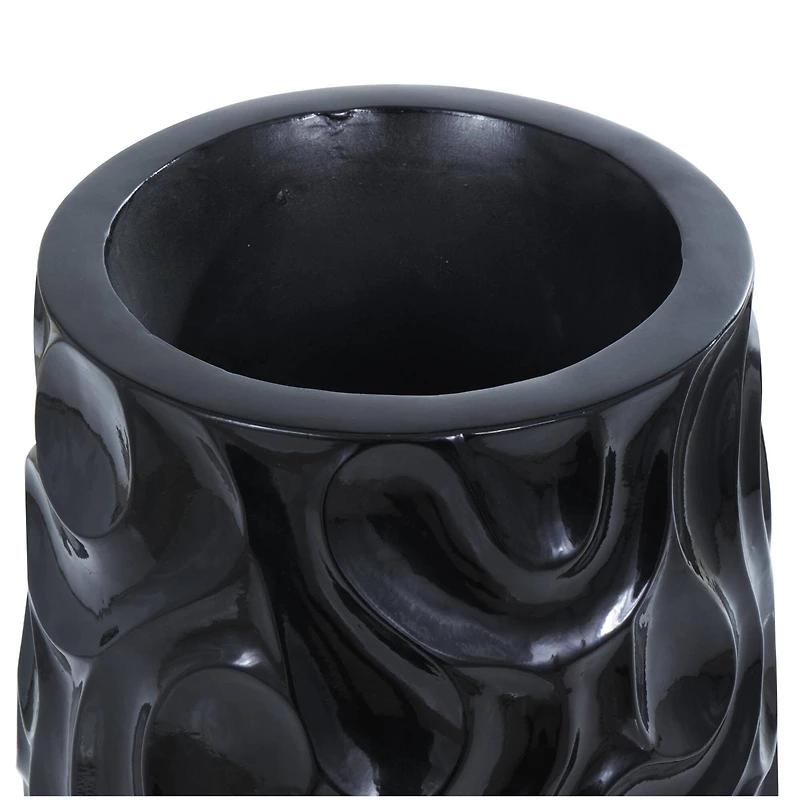 Large Black Wavy Textured Floor Vase