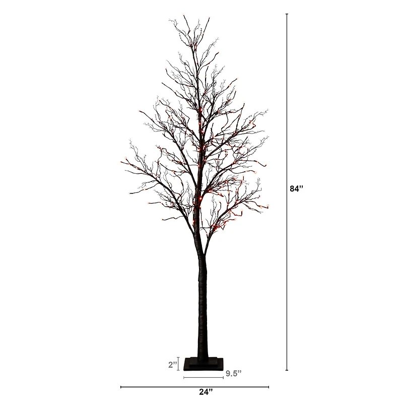 7ft. Pre-Lit Halloween Deluxe Black Twig Artificial Tree with 180 Orange & Purple LED Lights