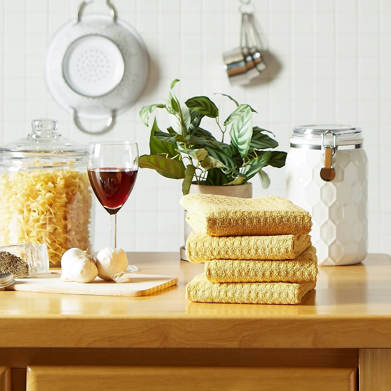 DII® Solid Mustard Waffle Terry Dishtowel (Set of 4)
