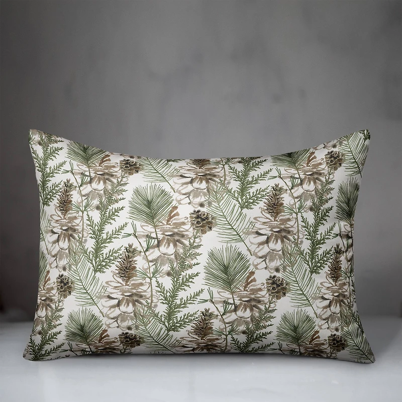 Pinecones & Greenery on White Rectangle Throw Pillow