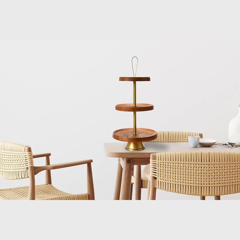 Hello Honey® 21.5" Natural & Gold Elegant Modern 3-Tiered Tray