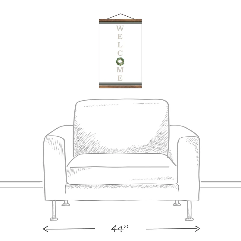 Welcome Wreath Teak Hanging Canvas