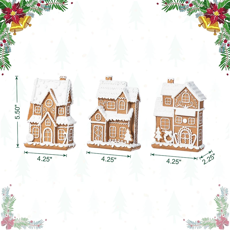 Glitzhome® 5.5" Christmas Resin Gingerbread House Table Decor Set