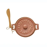 Hello Honey® Stoneware Brie Bakers with Bamboo Spreader