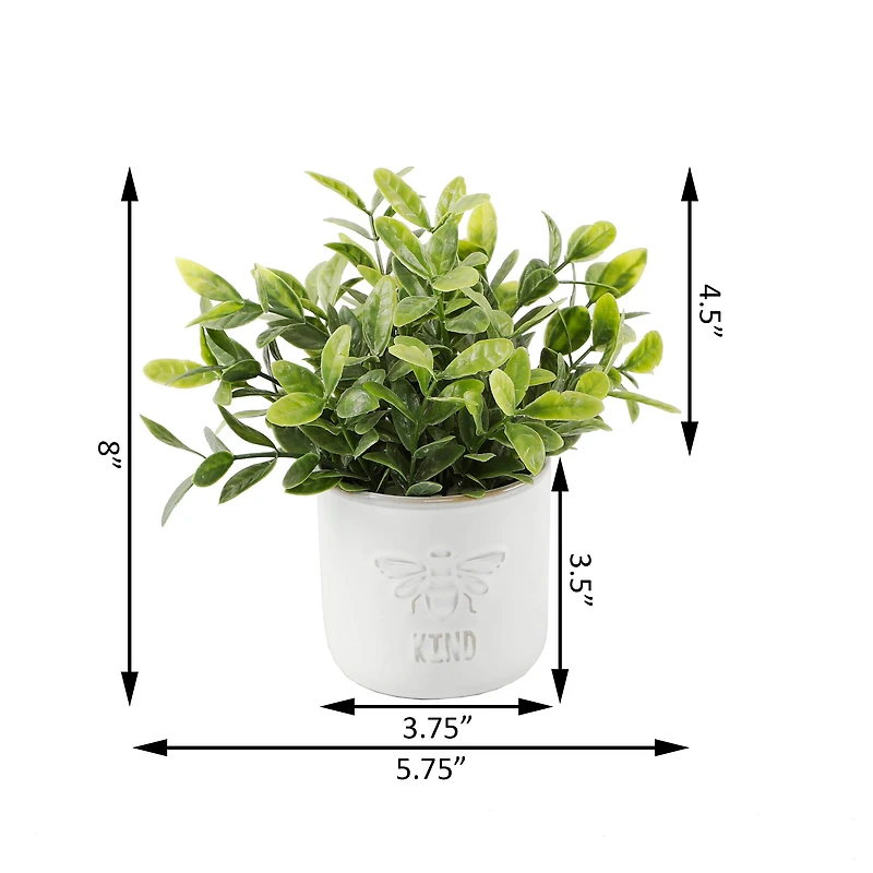 Flora Bunda® 3.75" Bee Kind Ceramic Tea Leaf & Bee Happy Eucalyptus In Ivory Pots Set