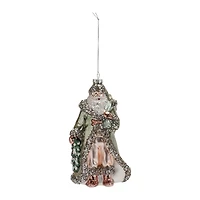 8" Glittered Green Glass Santa Ornaments, 6ct.
