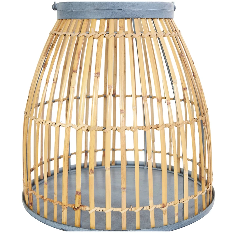 13" Brown Bamboo Woven Caged Candle Lantern