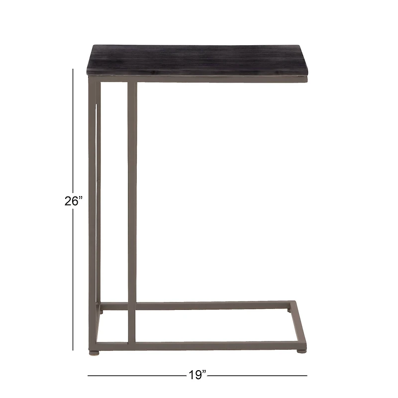 26" Gray Iron & Wood Contemporary Accent Table