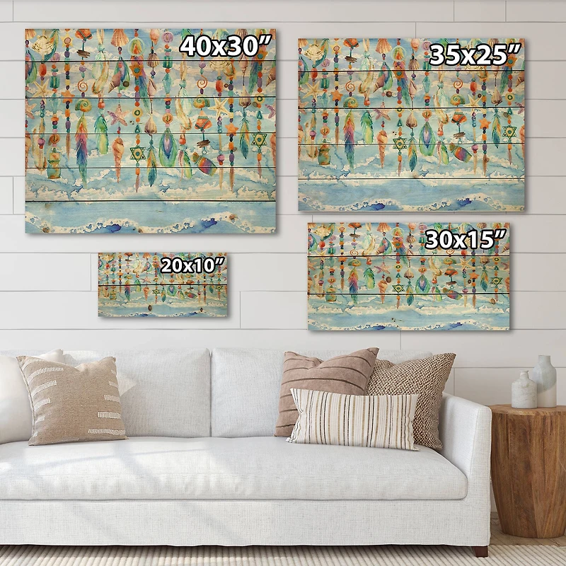 Designart - Jewelry of Sea Shell and Beads - Traditional Print on Natural Pine Wood