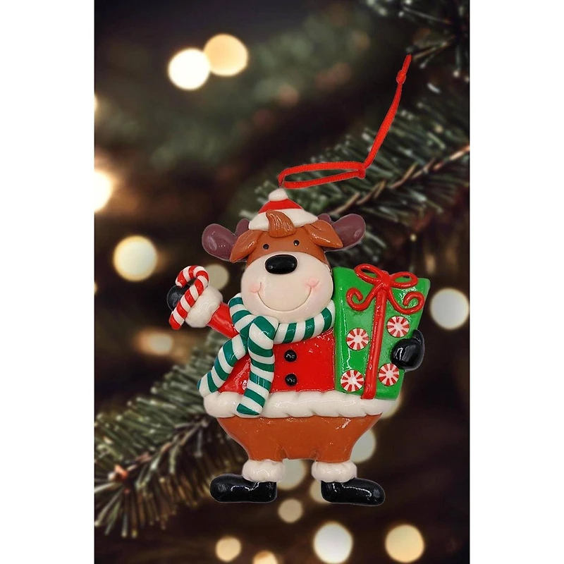 Wizardi 5" Christmas Glossy Gingerbread Reindeer Ornament