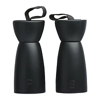 Hello Honey® Black Rubber Wood Salt & Pepper Mill with Leather Handle, 2ct.