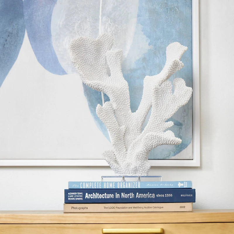 16" White Polystone Tall Textured Coral Sculpture with Clear Acrylic Base