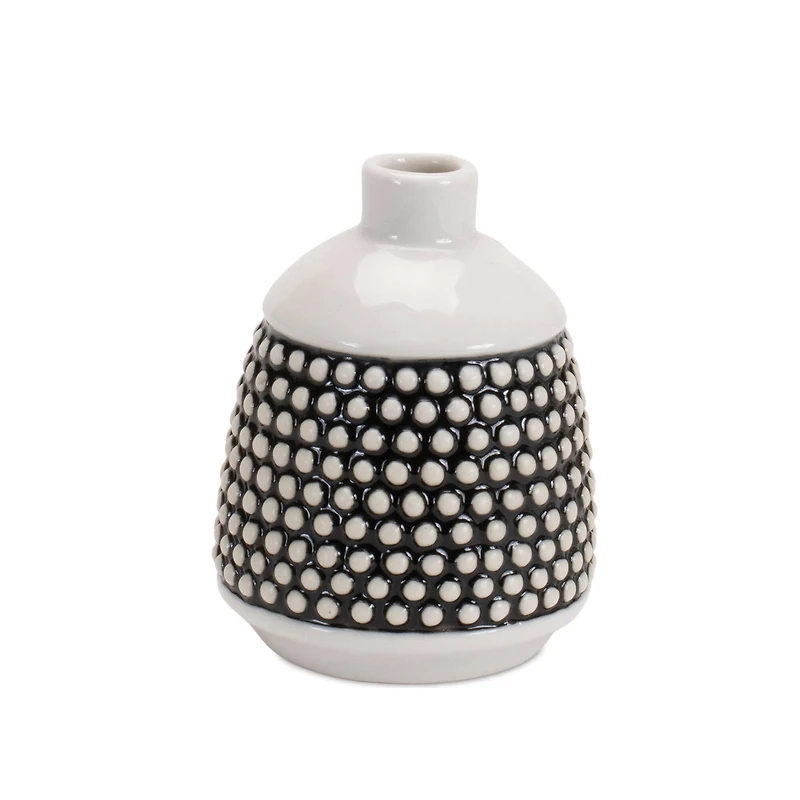 Black & White Bubbled Ceramic Bud Vase Set