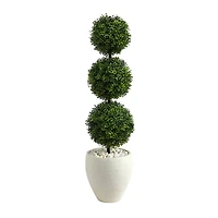 3.5ft. Boxwood Triple Ball Topiary Artificial Tree in White Planter