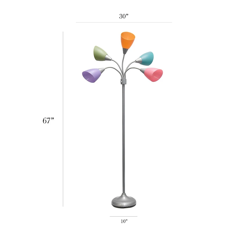 Simple Designs™ 5.6ft. 5-Light Gooseneck Silver Floor Lamp
