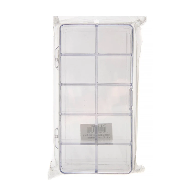 John Bead 7" Clear 10 Compartment Plastic Rectangle Box