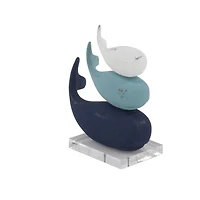 8" Blue & White Coastal Whales Sculpture