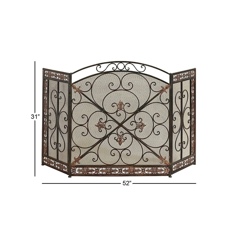 Ornate Black Metal Traditional Fireplace Screen