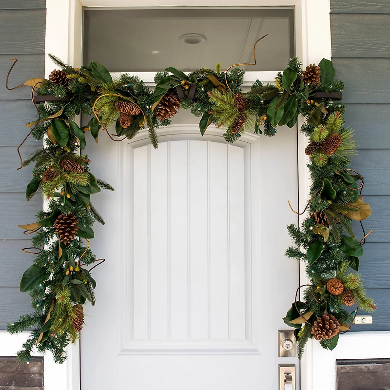Village Lighting 9ft. Pre-Lit LED Magnolia Leaf Garland