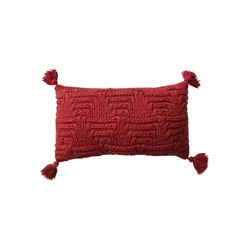 Hello Honey® 20" Red Woven Cotton Knit Lumbar Pillow with Tassels