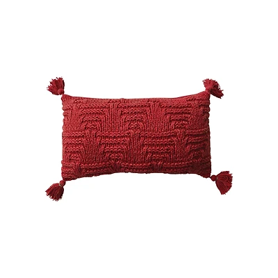 Hello Honey® 20" Red Woven Cotton Knit Lumbar Pillow with Tassels