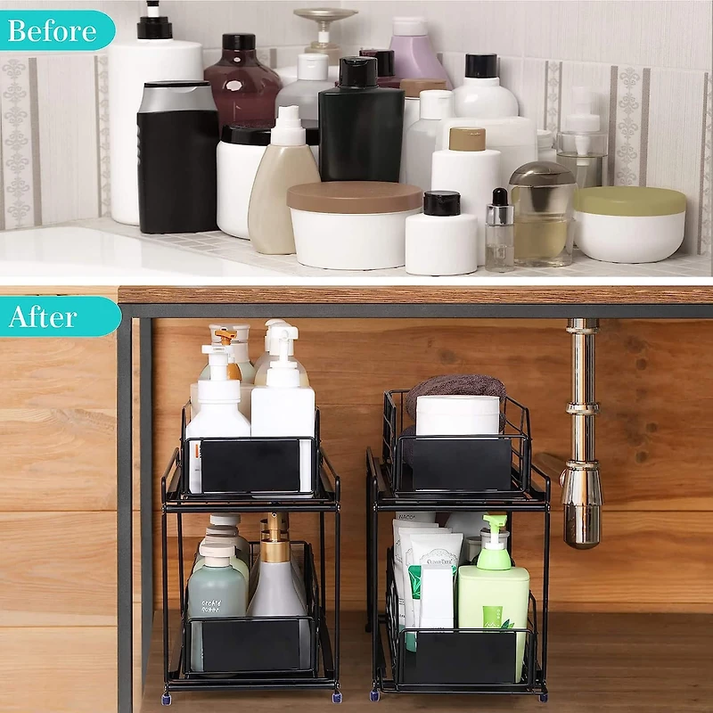 NEX™ 14" 2-Tier Under Sink Rack Organizer with Sliding Drawers