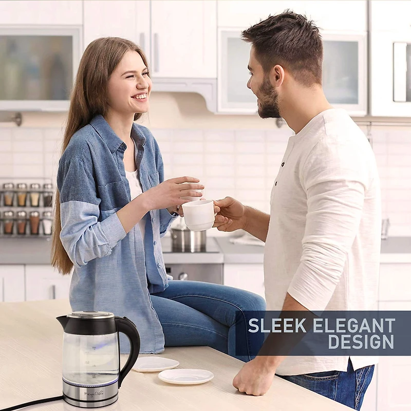 MegaChef 1.8L Glass Body & Stainless Steel Electric Tea Kettle