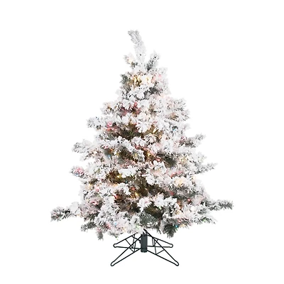 4.5ft. Pre-Lit Flocked Alaskan Pine Artificial Christmas Tree, Multicolor Dura-Lit® LED Lights