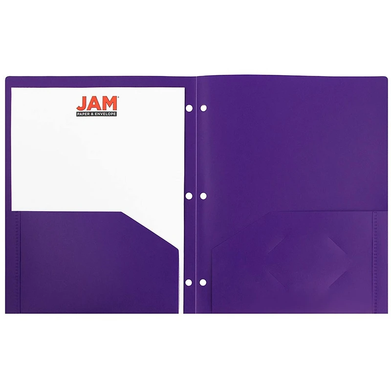 JAM Paper Fashion Color Heavy Duty Plastic 3-Hole School Folders with Pockets, 6ct.