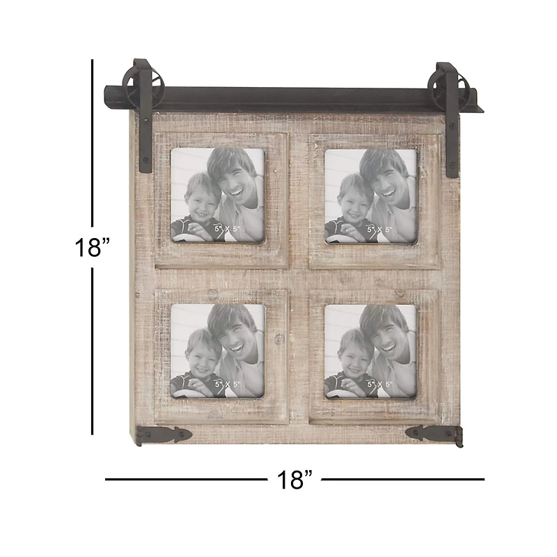 4 Opening Brown 5" x 5" Wood Farmhouse Frame