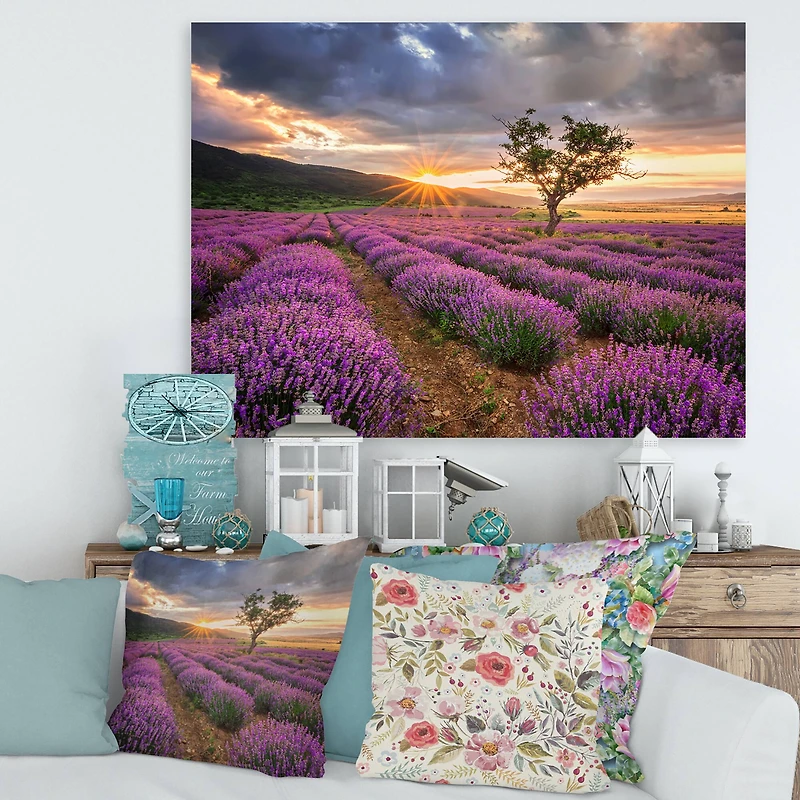 Designart - Sunrise & Dramatic Clouds Over Lavender Field VIII