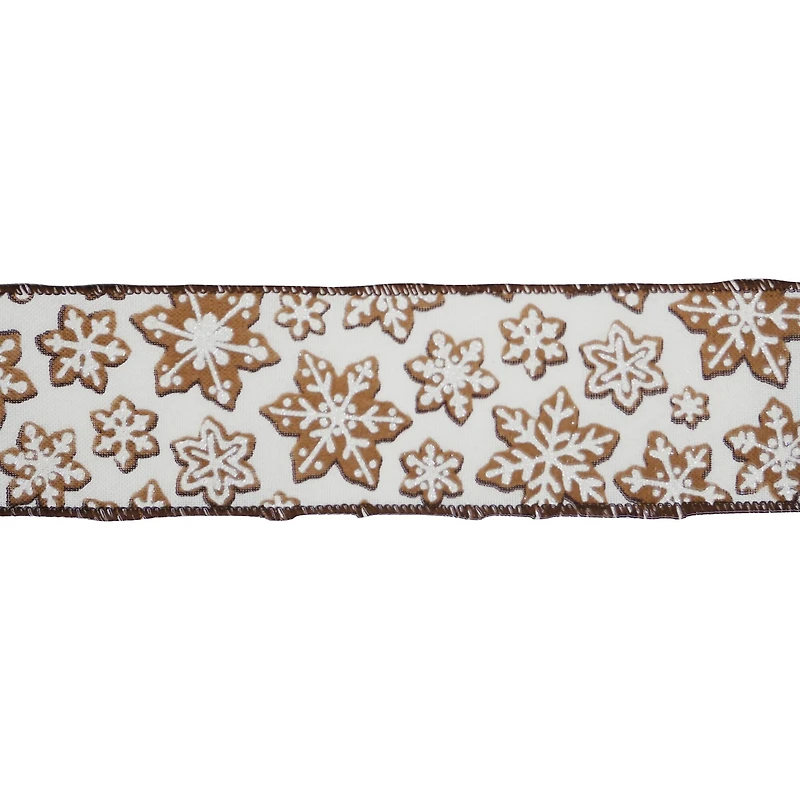 2.5" x 20ft. Brown & White Snowflakes Wired Ribbon by Celebrate It®