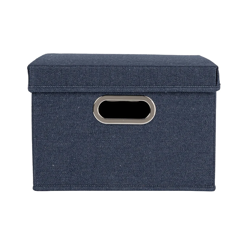 Household Essentials 15" Denim Blue Collapsible Cotton Blend Storage Box with Lid, 2ct.