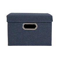 Household Essentials 15" Denim Blue Collapsible Cotton Blend Storage Box with Lid, 2ct.