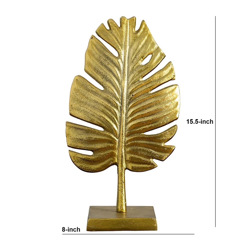 15.5" Golden Leaf Sculpture Decorative Accent