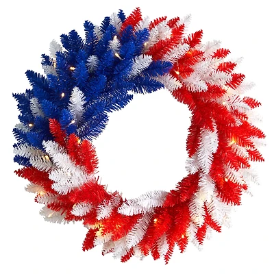 18" Warm LED Red, White & Blue Patriotic Wreath