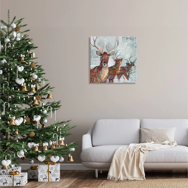 Stupell Industries Winter Reindeer Holiday Landscape Canvas Wall Art